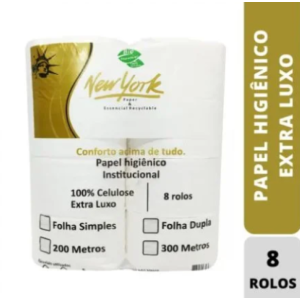 PAPEL HIGIÊNICO ROLÃO NEWYORK 100% CELULOSE 8 ROLOS EXTRA LUXO