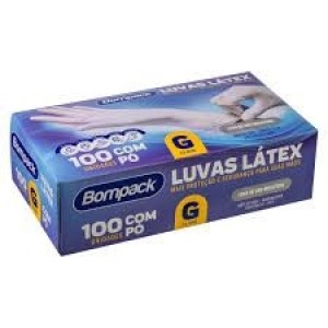 LUVA LÁTEX COM PÓ - 100 UNIDADES BOMPACK