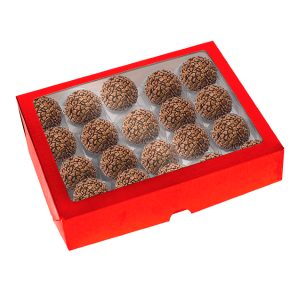 CAIXINHA LAMINADA VERMELHA C/ VISOR PARA 20 DOCES - UNIDADE